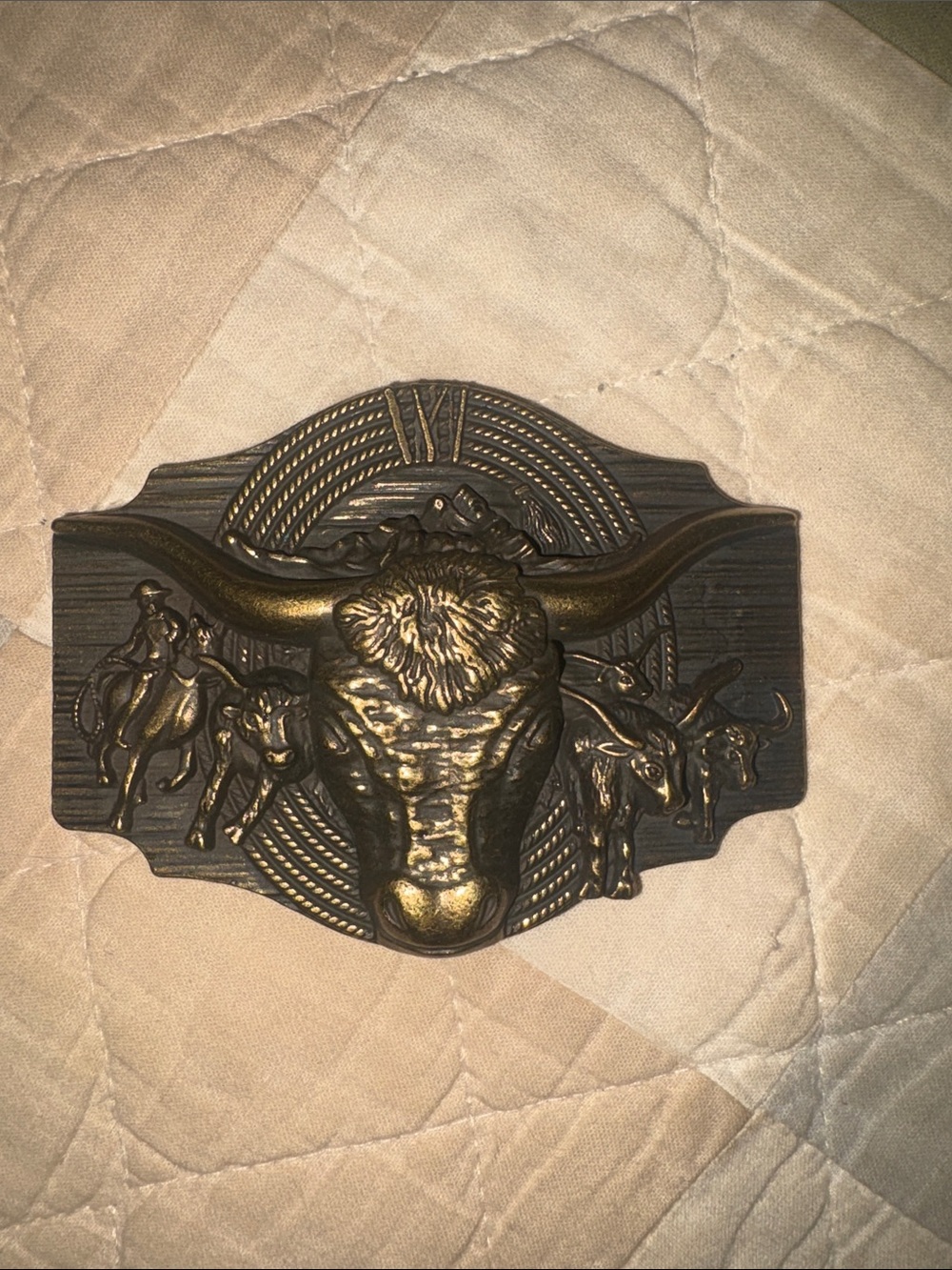 Men's Western Bull Head Brass Belt Buckle - Bronze